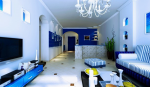 蓝色客厅背景墙效果图 打造你的独特空间